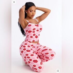 Fashion Nova Pink Kiss Print Pajama Set